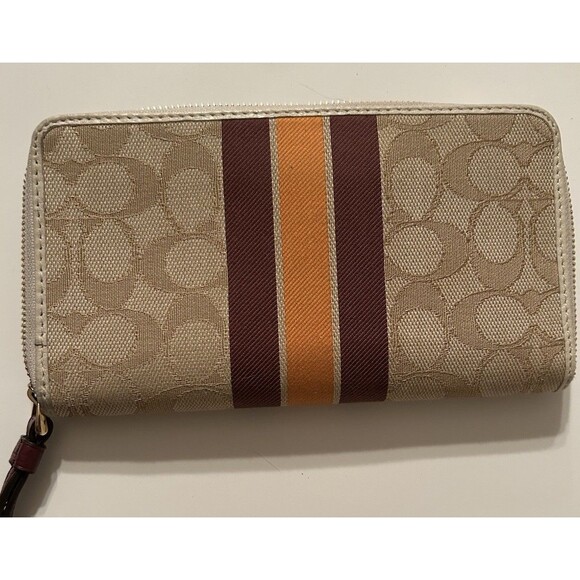 Coach Demsey Phone Wallet Light khaki/wine Multi Signature Jacquard And Leather - Picture 3 of 10